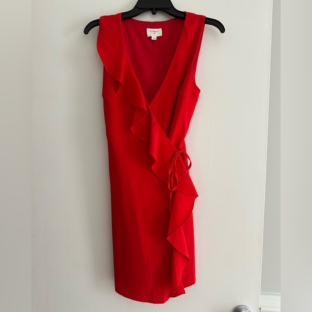 Everly Vibrant Red Midi Dress with Ruffles